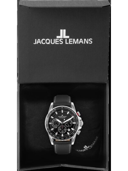 Jacques Lemans Liverpool Chrono schwarz Leder 12099A ☆ Herrenuhr mit