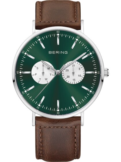 BERING Herrenuhr Multifunktion Grün 14240508 ☆ Herrenuhr mit Tag und