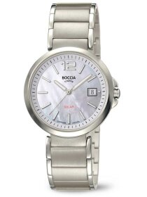 Damenuhr Solar silber mit Perlmutt