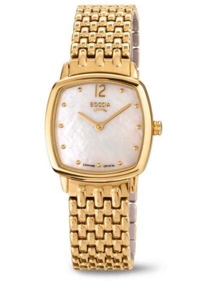 Damenuhr eckig goldf. mit Perlmutt