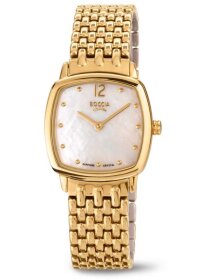 Damenuhr eckig goldf. mit Perlmutt