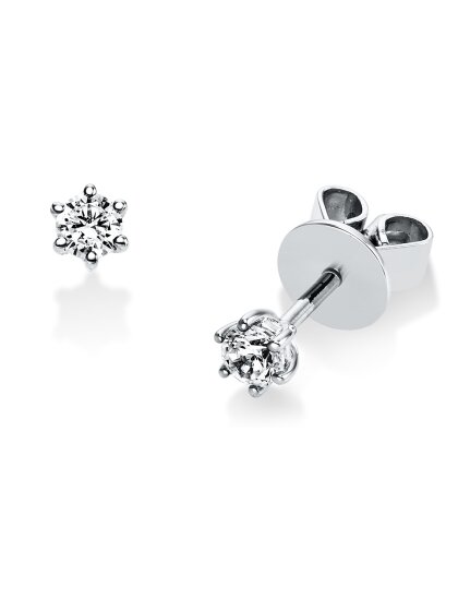 0,20 ct -Diamant Solitaire Ohrstecker Paar, 6er Krappenfassung, Weißgold 750/ooo 18K, Brillanten - Top Wesselton - SI2