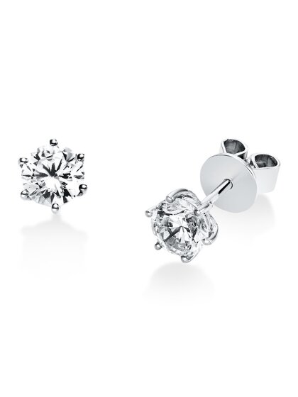1,00 ct -Diamant Solitaire Ohrstecker Paar, 6er Krappenfassung, Weißgold 750/ooo 18K, Brillanten - Top Wesselton - SI1