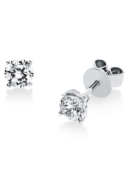 0,80 ct -Diamant Solitaire Ohrstecker Paar, 4er Krappenfassung, Weißgold 750/ooo 18K, Brillanten - Top Wesselton - SI1