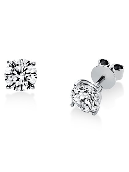 2,00 ct -Diamant Solitaire Ohrstecker Paar, 4er Krappenfassung, Weißgold 585/ooo 14K, Brillanten - Top Wesselton - SI1