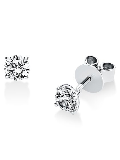 0,60 ct -Diamant Solitaire Ohrstecker Paar, 4er Krappenfassung, Platin 950/ooo, Brillanten - Top Wesselton - VS2