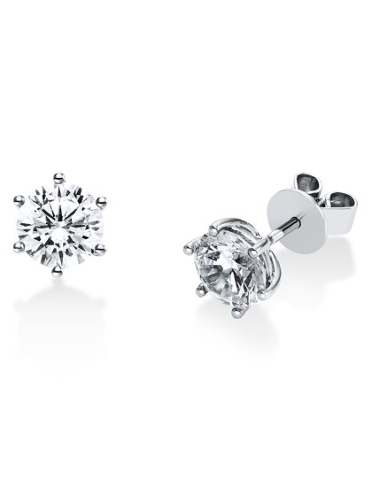 2,00 ct -Diamant Solitaire Ohrstecker Paar, 6er Krappenfassung, Weißgold 750/ooo 18K, Brillanten - Top Wesselton - IF Lupenrein