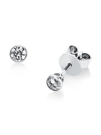 0,30 ct -Diamant Solitaire Ohrstecker Paar, Zargenfassung, Weißgold 750/ooo 18K, Brillanten - Top Wesselton - VS1