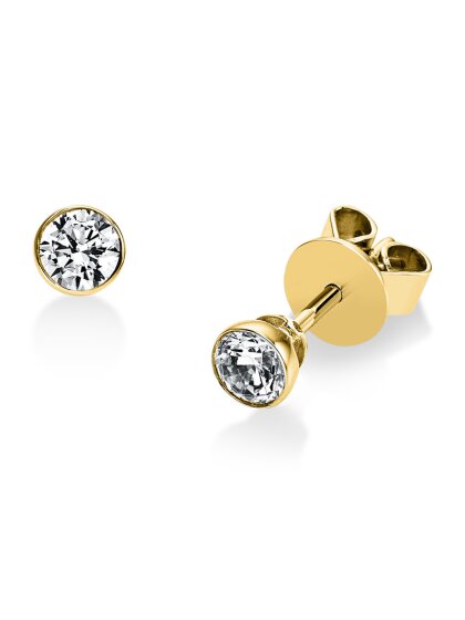 0,40 ct -Diamant Solitaire Ohrstecker Paar, Zargenfassung, Gelbgold 750/ooo 18K, Brillanten - Top Wesselton - VS2