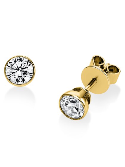 0,80 ct -Diamant Solitaire Ohrstecker Paar, Zargenfassung,  Gelbgold 750/ooo 18K, Brillanten - Top Wesselton - VS1