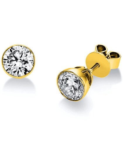 1,40 ct -Diamant Solitaire Ohrstecker Paar, Zargenfassung,  Gelbgold 750/ooo 18K, Brillanten - Top Wesselton - Lupenrein