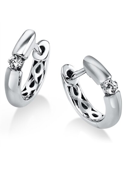 0,10 ct -Diamant Solitaire Creolen Paar, Spannfassung, Platin 950/K, Brillanten - Top Wesselton - VS2