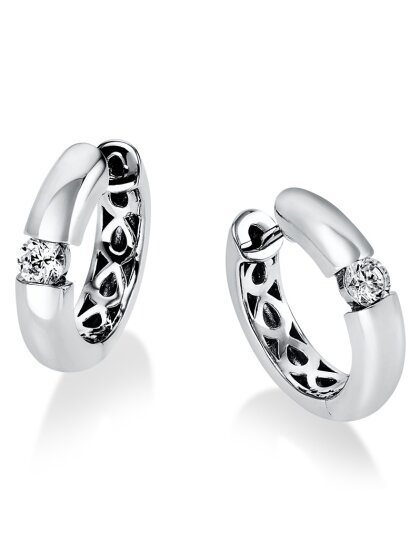 0,30 ct -Diamant Solitaire Creolen Paar, Spannfassung, Weißgold 750/K, Brillanten - Top Wesselton - SI1