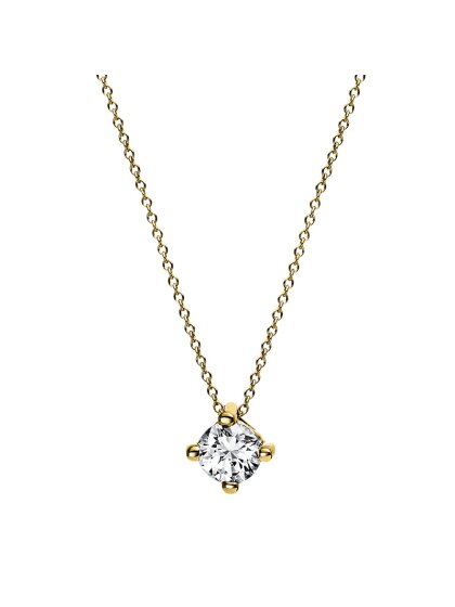 0,25 ct -Diamant Solitaire Collier, 4er Kreuz-Krappenfassung, Gelbgold 585/ooo 14K, Brillant - Top-Wesselton - IF Lupenrein