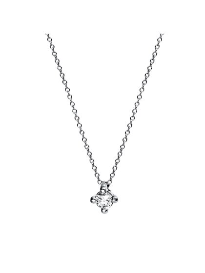 0,07 ct -Diamant Solitare Collier, 4er Kreuz-Krappenfassung, Platin 950/ooo, Brillant - Top-Wesselton - VS1, 42,0 cm