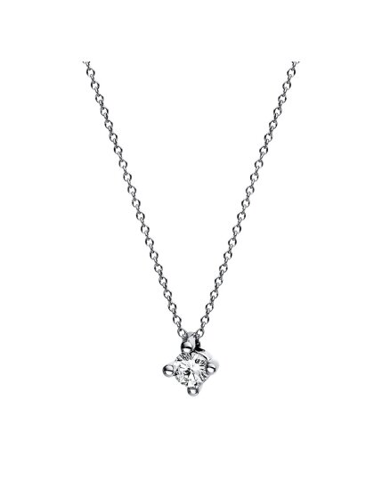 0,10 ct -Diamant Solitaire Collier, 4er Kreuz-Krappenfassung, Weißgold 585/ooo 14K, Brillant - Top-Wesselton - IF Lupenrein