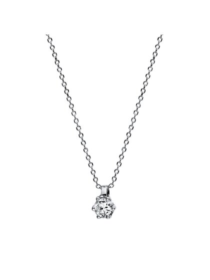 0,10 ct -Diamant Solitaire Collier, 6er Krappenfassung, Platin 950/ooo, Brillant - Top-Wesselton - VS1