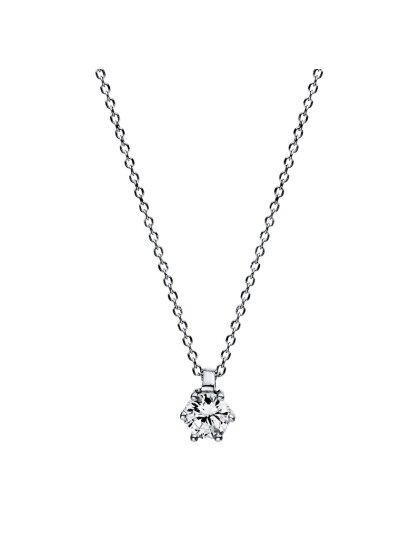 0,15 ct -Diamant Solitaire Collier, 6er Krappenfassung, Weißgold 585/ooo 14K, Brillant -River E - IF Lupenrein