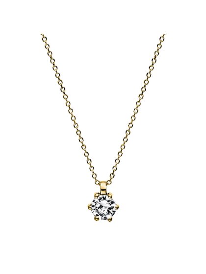 0,20 ct -Diamant Solitaire Collier, 6er Krappenfassung, Gelbgold 585/ooo 14K, Brillant - Top-Wesselton - VS2
