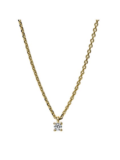 0,05 ct -Diamant Solitaire Collier, 4er Eck-Krappenfassung, Gelbgold 750/ooo 18K, Brillant - Top-Wesselton - IF Lupenrein