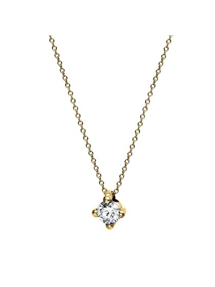 0,15 ct -Diamant Solitaire Collier, 4er Kreuz-Krappenfassung, Gelbgold