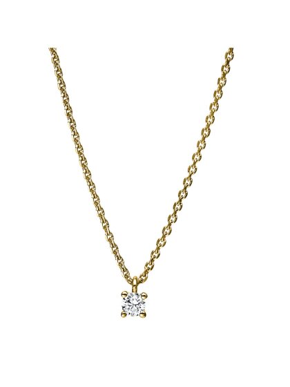 0,10 ct -Diamant Solitaire Collier, 4er Eck-Krappenfassung, Gelbgold