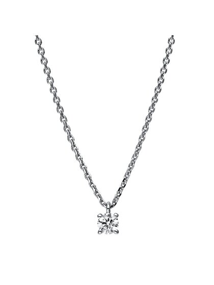 0,15 ct -Diamant Solitaire Collier, 4er Eck-Krappenfassung, Platin o. Weißgold