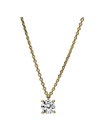 0,40 ct -Diamant Solitaire Collier, 4er Eck-Krappenfassung, Gelbgold