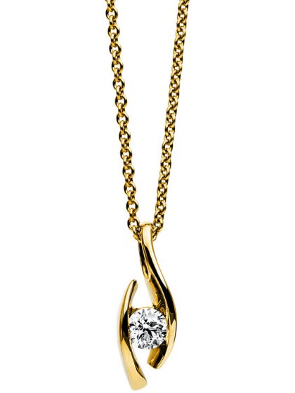 0,20 ct -Diamant Solitaire Collier, Spannfassung, Gelbgold