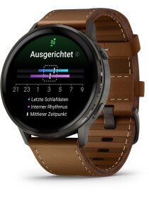Venu® 4 - 45 mm Schwarz/Schiefergrau mit Schnellwechsel-Leder-Armband 22 mm Dunkelbraun