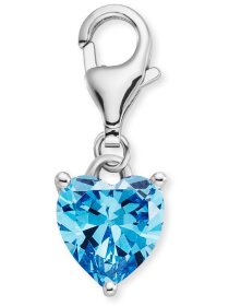 Charm Silber Herz Shiny mit Zirkonia blau
