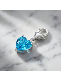 Charm Silber Herz Shiny mit Zirkonia blau