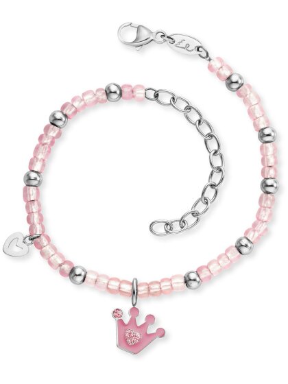 Mädchenarmband Armband Glitzerkrone, Glasperlen, Emaille