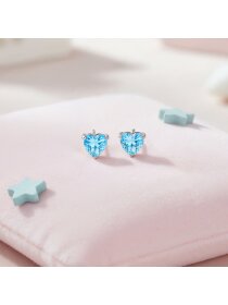 Mädchen Ohrstecker Edelstahl Herz mit Zirkonia blau
