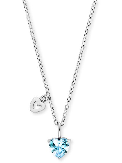 Mädchen Halskette Edelstahl Herz mit Zirkonia blau