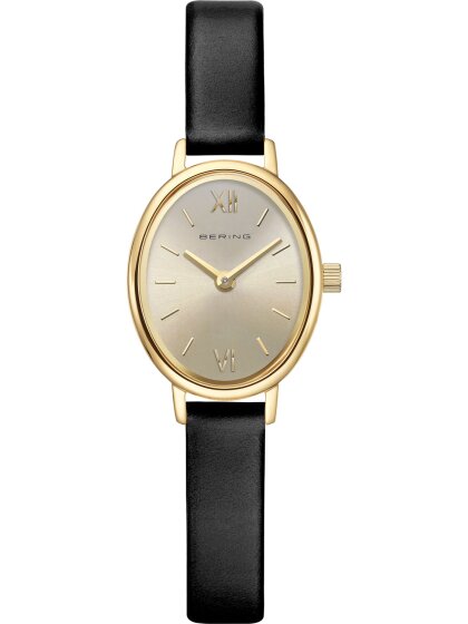 Classic oval goldf. Leder schwarz