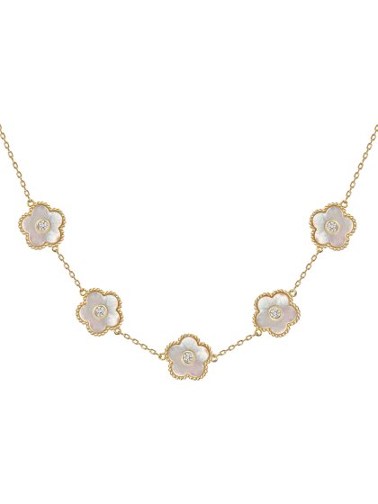Kette Blumen Sterlingsilber vergoldet mit Perlmutt/Zirkonia