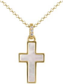 Kette Kreuz Sterlingsilber vergoldet mit Perlmutt/Zirkonia