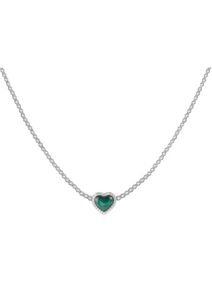 Kette Herz Sterlingsilber mit Malachit und Zirkonia Kugelkette