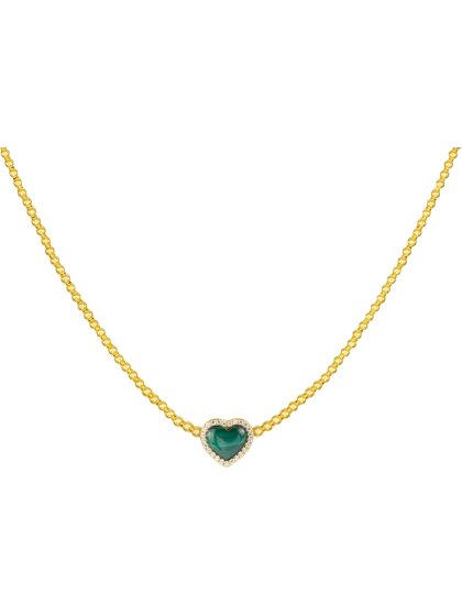 Kette Herz Sterlingsilber vergoldet mit Malachit und Zirkonia Kugelkette