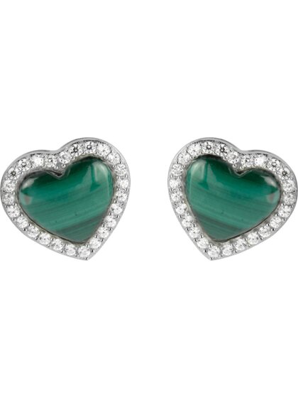 Ohrstecker Herz Sterlingsilber mit Malachit und Zirkonia