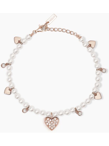 One Love Armband 925Silber 18 K rosé vergoldet Perle Herzen