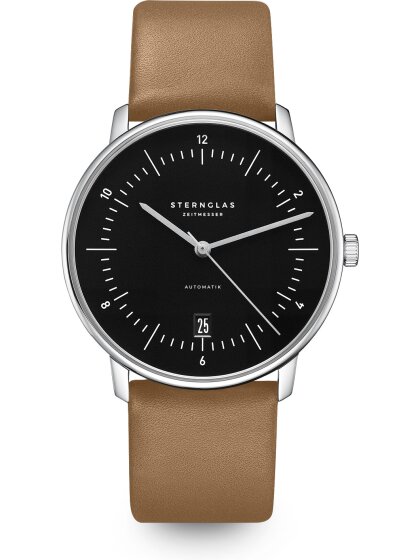 NAOS Automatik pianoschwarz silber Band Premium braun