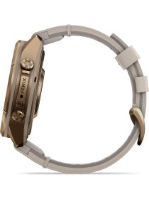fēnix® 9 Pro – inReach®, 43 mm, AMOLED Sapphire,  Autumn Gold Titan mit Leder-Armband Bone + Silikon-Armband Creme/French Gray