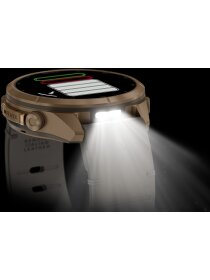 fēnix® 9 Pro – inReach®, 43 mm, AMOLED Sapphire,  Autumn Gold Titan mit Leder-Armband Bone + Silikon-Armband Creme/French Gray