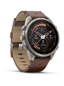 fēnix® 9 Pro – inReach®, 47mm, AMOLED Sapphire,  Titan mit Leder-Armband Walnuss + Silikon-Armband Kieselgrau/Silbergrau