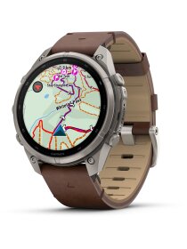 fēnix® 9 Pro – inReach®, 47mm, AMOLED Sapphire,  Titan mit Leder-Armband Walnuss + Silikon-Armband Kieselgrau/Silbergrau