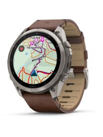 fēnix® 9 Pro – inReach®, 51 mm, AMOLED Sapphire, Titan mit Leder-Armband Walnuss + Silikon-Armband Kieselgrau/Silbergrau