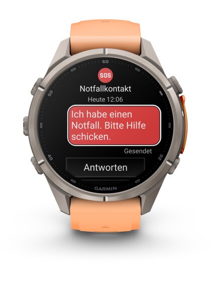 fēnix® 9 Pro – inReach®, 43 mm, AMOLED Sapphire, Titan mit Silikon-Armband Shell Pink/Autumn Orange