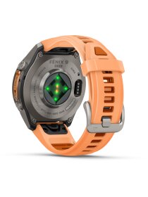 fēnix® 9 Pro – inReach®, 43 mm, AMOLED Sapphire, Titan mit Silikon-Armband Shell Pink/Autumn Orange